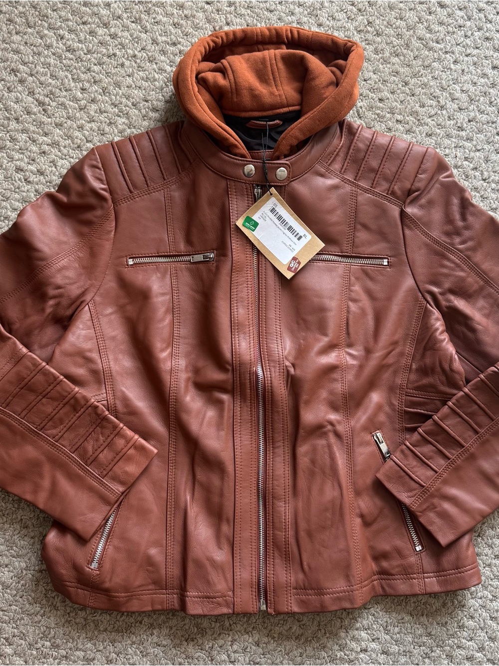 Women’s leather jacket with detachable hood  real lambskin jacket